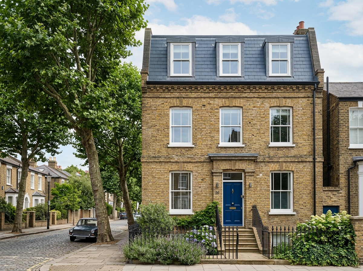 Same Victorian townhouse after mansard loft conversion with three dormers