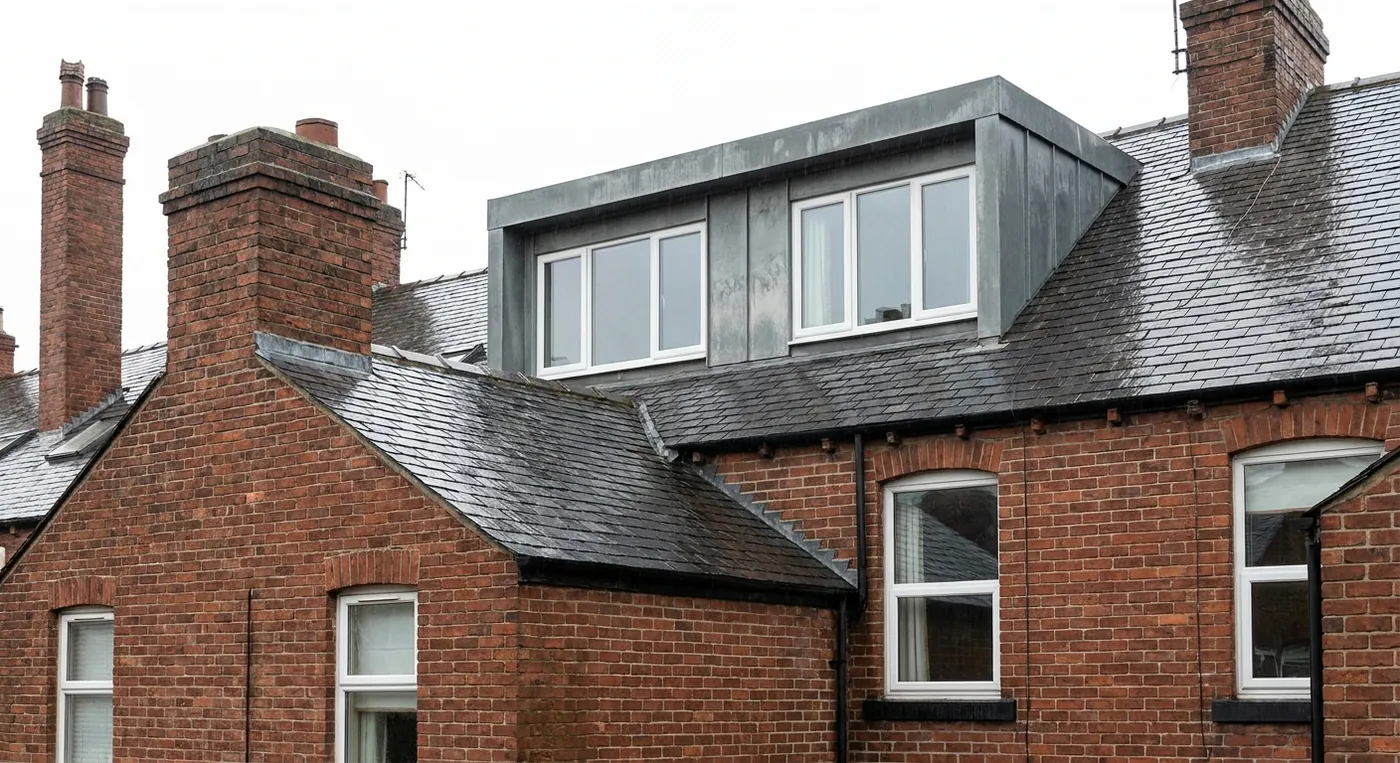 The same terraced street with a full-width box dormer across the rear roof