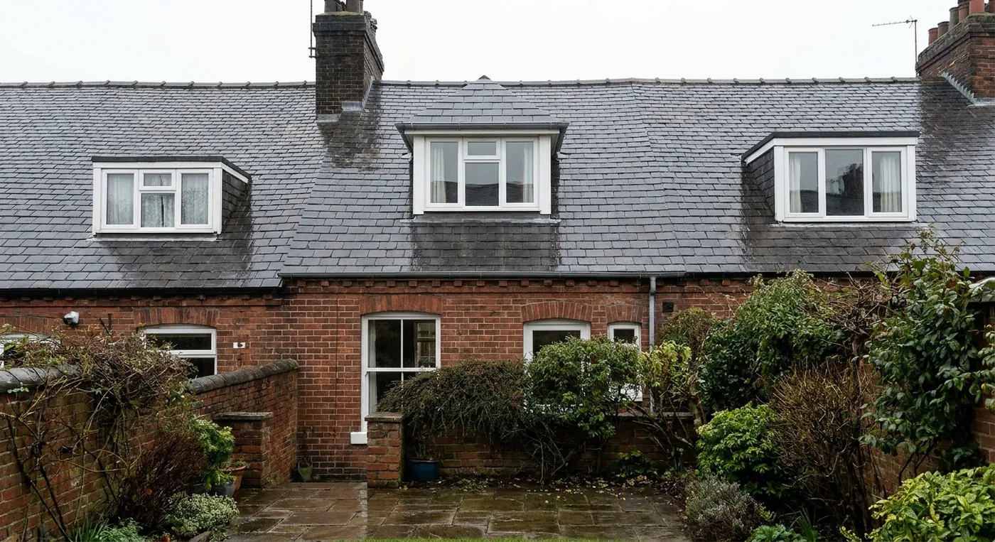 Hipped dormer with a three-sided sloping roof on the same terraced street